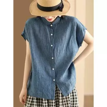 Летняя хлопковая льняная блузка в стиле ретро, свободная рубашка, топ для женщин S белый