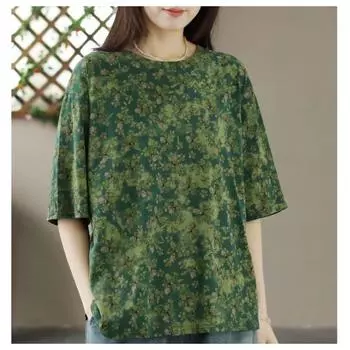 Летняя хлопковая льняная художественная блузка, модная свободная повседневная футболка с круглым вырезом для женщин 3XL