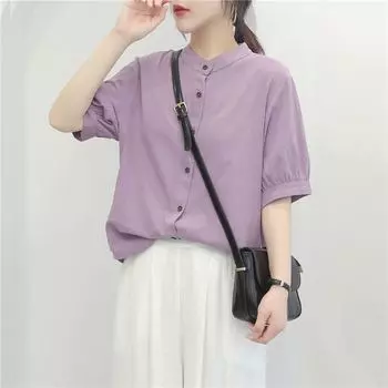 Летняя хлопковая льняная рубашка, женские винтажные топы с рукавами-фонариками, свободная блузка среднего размера с рукавами большого размера XS красный