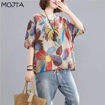 Летняя хлопковая рубашка больших размеров с v-образным вырезом, женская блузка с короткими рукавами one size хаки