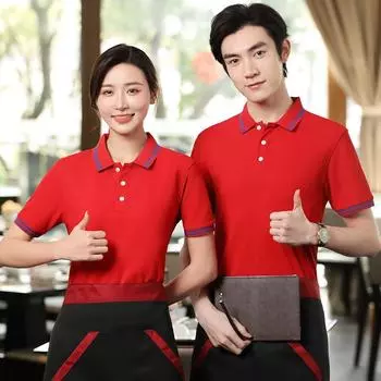 Летняя хлопковая рубашка-поло с индивидуальным логотипом — футболка с короткими рукавами и лацканами для работы или рекламных целей L красный