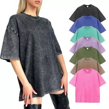 Летняя хлопковая стираная футболка для женщин и мужчин, свободная футболка большого размера с круглым вырезом, корейская женская одежда Y2k, повседневные винтажные топы с коротким рукавом XS коричневый