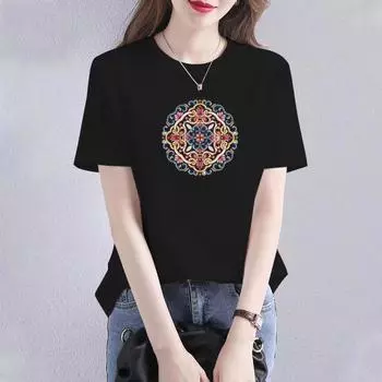 Летняя хлопковая женская футболка с круглым вырезом и коротким рукавом, новая футболка с трендовым принтом S белый