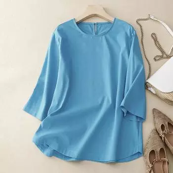 Летняя хлопково-льняная блузка с коротким рукавом для женщин, однотонный повседневный топ L розовый