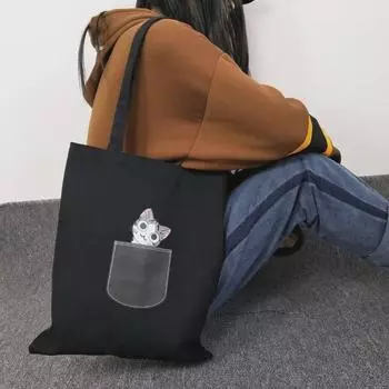 Летняя холщовая сумка-тоут с изображением кота, котенка и щенка - свежая сумка через плечо в литературном стиле для студентов