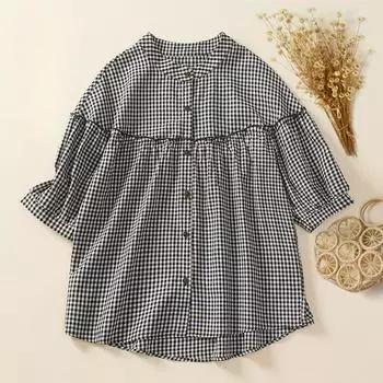 Летняя художественная клетчатая рубашка для женщин, свободная, утягивающая, модная, универсальная, тонкая, хлопковая, льняная, кукольная рубашка, топ M