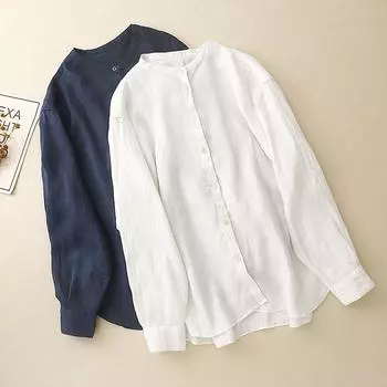 Летняя художественная свободная рубашка с круглым вырезом и длинными рукавами, солнцезащитная рубашка, свободная повседневная рубашка с кондиционером для женщин M белый