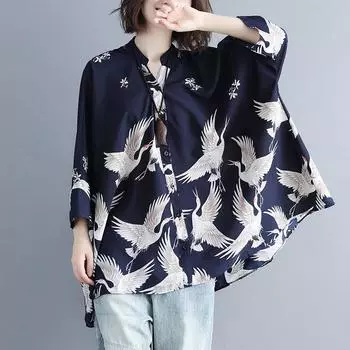 Летняя и осенняя шифоновая рубашка, свободная, дышащая, неровный подол, приятная для кожи ткань, элегантная и удобная для поездок на работу L чёрный