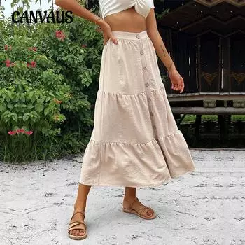 Летняя и осенняя женская юбка, повседневная удобная однотонная юбка средней длины с лямкой на шее S абрикосовый