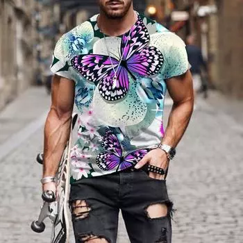 Летняя изысканная футболка с рисунком бабочки для мужчин, повседневная одежда с коротким рукавом, уличная футболка большого размера, футболка с принтом в стиле хип-хоп 3D 5XL