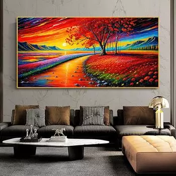 Летняя картина на холсте с дикими маками, красные маки, цветы, постеры и принты, пейзаж, дерево, настенное искусство для гостиной, без рамки 20x40cm No Framed