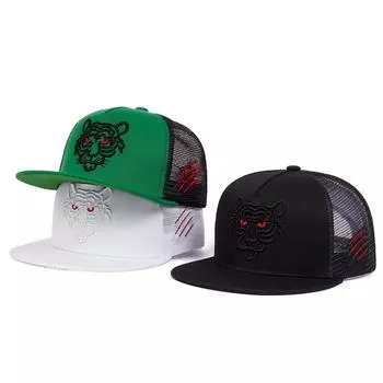 Летняя кепка с вышивкой тигра Snapback Net Hat для мужчин, защита от солнца, дышащие шляпы, женская бейсболка в стиле хип-хоп, дикая кепка, дорожные кепки, подарок зелёный