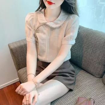 Летняя китайская шифоновая рубашка с короткими рукавами, женская летняя верхняя модная и модная рубашка M