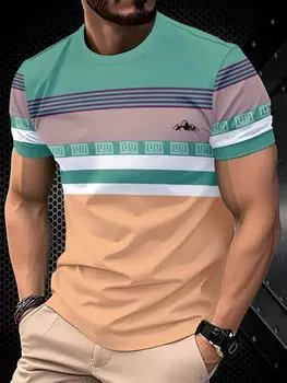 Летняя классическая мужская футболка с 3D-принтом, уличный стиль, круглый вырез, короткий рукав, полосатый принт, свободная уличная футболка, мужская одежда больших размеров S
