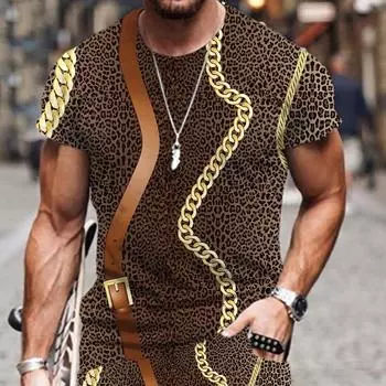 Летняя клетчатая футболка с текстурой животных и 3D принтом для мужчин, летние топы и футболки с леопардовым ремнем и круглым вырезом 6XL