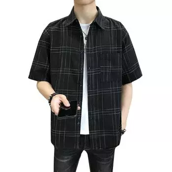 Летняя клетчатая рубашка для мальчиков, модный повседневный стиль, универсальная красивая тонкая рубашка XXXXXL