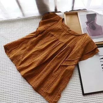 Летняя корейская милая рубашка с круглым вырезом и рукавами-крылышками, женская свободная блузка one size белый