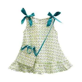 Летняя корейская стильная сумка для маленьких девочек, детское детское милое портфель с цветочным принтом, аксессуары, дизайнерское платье с бантом на подтяжках 80