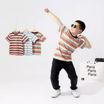 Летняя корейская версия детской новой футболки с коротким рукавом, большая детская полосатая быстросохнущая дышащая футболка для мальчиков с коротким рукавом 120cm