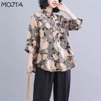Летняя корейская версия MOJTA, свободный топ большого размера, женская рубашка средней длины со средними рукавами