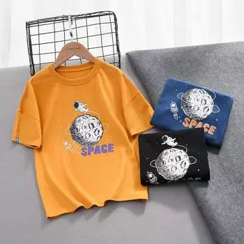 Летняя корейская версия новой детской футболки с коротким рукавом CuHK для мальчиков, свободная футболка с рисунком из мультфильма, дышащий топ для детей с коротким рукавом 120cm