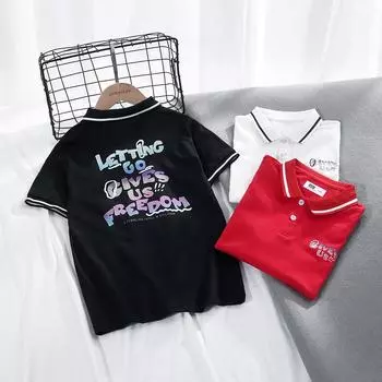 Летняя корейская версия новой детской модной рубашки с коротким рукавом и лацканами для мальчиков CUHK с принтом и открытой грудью для детей 130cm