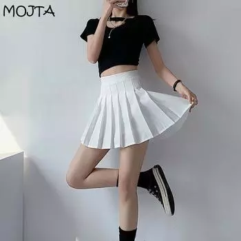 Летняя короткая юбка для женщин и девочек, плиссированная мини-юбка с высокой талией, узкие юбки трапециевидной формы XS белый