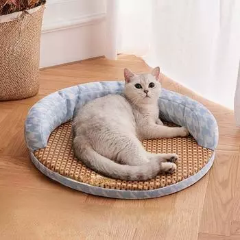 Летняя кошачья кровать, глубокий сон, теплая подушка для домашних животных, для маленьких кошек и собак с подушкой, уютное гнездо для кошек, коврик для будки, моющиеся кровати для домашних животных, товары Diameter 55CM