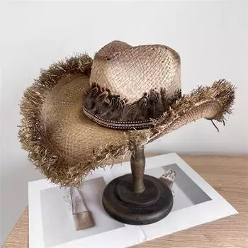 Летняя ковбойская шляпа в стиле вестерн Раффиграсс Стетсон, праздничное украшение с перьями, шляпа-федора, уличная мужская и женская кепка Panamjazz head size 57cm