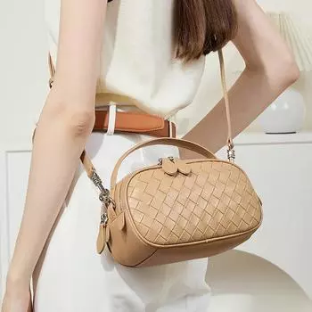 Летняя кожаная сумка для переноски, маленькая квадратная, модная, плетеная, с двойной молнией, одно плечо, сумка через плечо, повседневная женская сумка