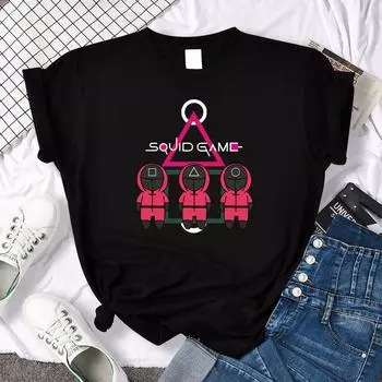 Летняя красная одежда с изображением кальмара, мужские женские футболки с принтом, тонкий топ с круглым вырезом, уютная одежда большого размера, тонкая повседневная женская футболка