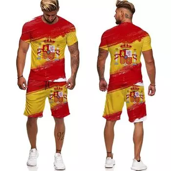 Летняя красочная футболка с 3D принтом флага/шорты/костюм для мужчин и женщин с коротким рукавом, забавная уличная одежда, комплект из двух предметов, повседневный спортивный костюм в стиле хип-хоп S