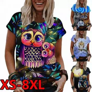 Летняя креативная футболка с 3D принтом «Сова» размера плюс, повседневные топы, забавные футболки с короткими рукавами для женщин 2XL чёрный