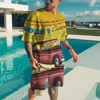 Летняя креативная мужская футболка с 3D принтом Harajuku и шорты, комплект мужской спортивной одежды, спортивный костюм с круглым вырезом и коротким рукавом, мужской костюм одежды M