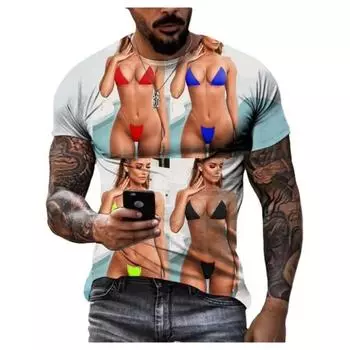 Летняя креативная сексуальная красивая 3D-печатная футболка, модная мужская свободная повседневная рубашка с короткими рукавами и круглым вырезом S