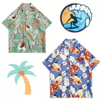 Летняя крутая и модная мужская гавайская рубашка, модная мужская рубашка с цветочным принтом, пляжные шорты больших размеров, рубашка с рукавами M хаки/красный