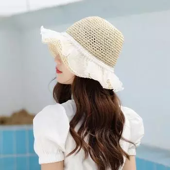 Летняя кружевная соломенная шляпа темпераментная перламутровая соломенная шляпа дорожная солнцезащитная шляпа с большим карнизом Муза элегантная шляпа-тазик M56-58cm хаки