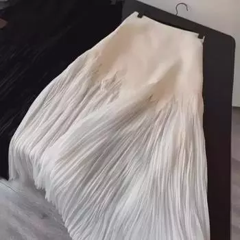 Летняя кружевная юбка с завышенной талией и складками «лепестки» — элегантная, струящаяся макси для женщин Small чёрный