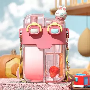 Летняя кружка с милым мультяшным принтом, бутылка для воды 530/780 мл для детей и взрослых, переносной пластиковый стакан для улицы с трубочкой 0.53ml
