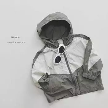 Летняя куртка с капюшоном и защитой от солнца для мальчиков и девочек - корейский/японский стиль 120 cm серый/абрикосовый