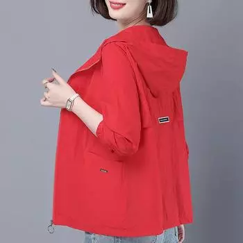 Летняя куртка с солнцезащитным экраном, женская дышащая легкая куртка, свободная повседневная куртка с капюшоном, солнцезащитный экран XXXXL красный