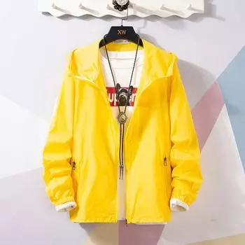 Летняя куртка-ветровка больших размеров, модная одежда для защиты от солнца, мужская корейская версия, дышащая одежда для активного отдыха, летняя ультратонкая XXXXL чёрный