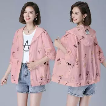 Летняя куртка, женская солнцезащитная одежда, модная повседневная свободная ветровка для мам среднего возраста, тонкая ветровка с капюшоном Fema 4XL белый