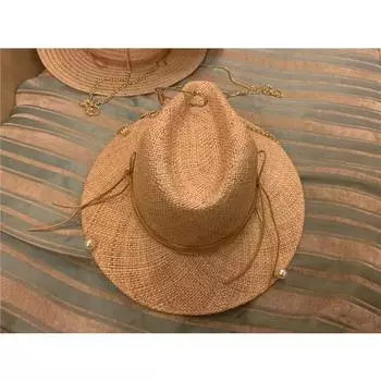 Летняя льняная булавка из сизаля ручной работы с жемчужной пуговицей и золотой цепочкой, женская шляпа-федора, женская шляпа Panamjazz One Size