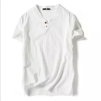 Летняя льняная мужская хлопковая льняная футболка с короткими рукавами в стиле ретро, тонкая льняная футболка с половиной рукавов Tide, большие размеры