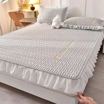 Летняя латексная крутая простыня, наволочка, комплект из 3 предметов, домашний текстиль, нескользящий чехол на кровать с кружевным двуспальным покрывалом, наматрасник 150x200cm-3pcs set