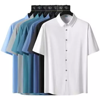 Летняя легкая деловая рубашка из ледяного шелка, мужская рубашка с короткими рукавами без глажки, повседневная бесшовная рубашка 8XL