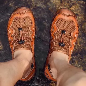 Летняя легкая дышащая сетчатая обувь для активного отдыха, мужская повседневная спортивная обувь, сетчатые сандалии, походная обувь большого размера для вождения, мужская обувь 38 чёрный