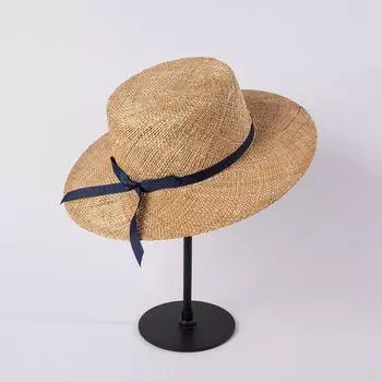 Летняя легкая натуральная травяная панама с бантом, фетровая кепка для женщин, джазовая шляпа для отдыха head size 57cm