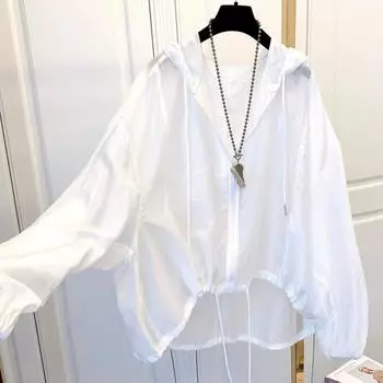Летняя легкая одежда для защиты от солнца Ice Silk для женщин, легкая верхняя одежда, свободная и утягивающая рубашка для защиты от солнца, топ с капюшоном для женщин XXXXL белый